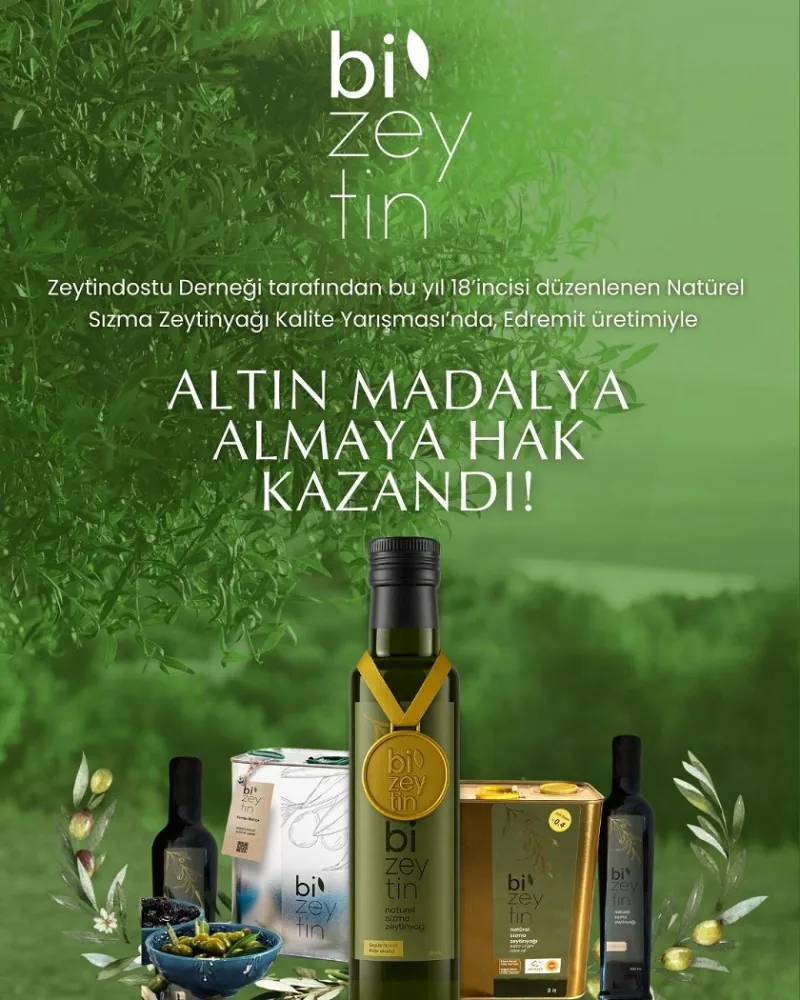 Bi’Zeytin’e 18. Natürel Sızma Zeytinyağı Kalite Yarışması’ndan Altın Madalya!
